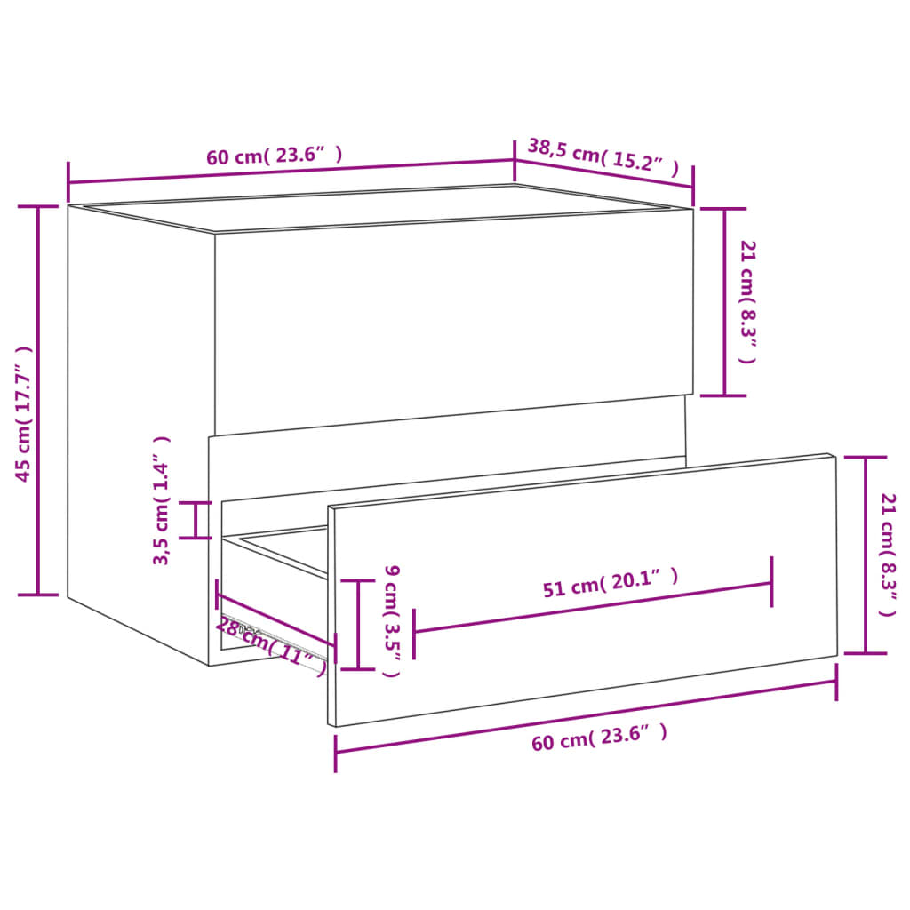 vidaXL Armário de lavatório 60x38,5x45cm contraplacado carvalho sonoma