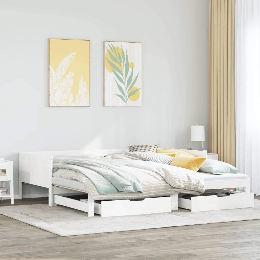 vidaXL Sofá-cama c/ gavetão e gavetas branco 80x200cm madeira de pinho