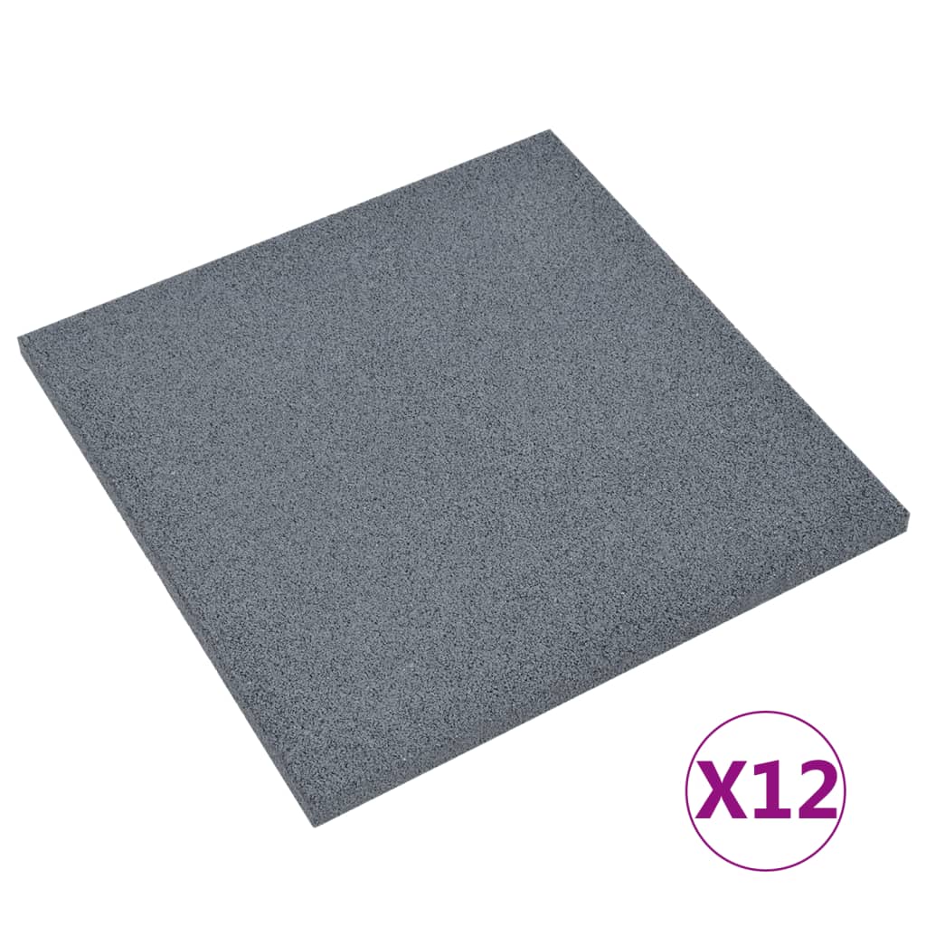 vidaXL Ladrilhos prot. contra quedas 12 pcs borracha 50x50x3 cm cinza