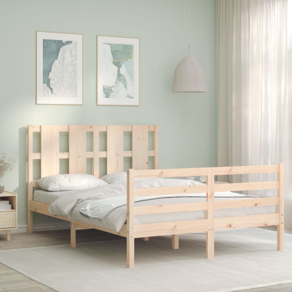 vidaXL Estrutura de cama com cabeceira 140x190 cm madeira maciça