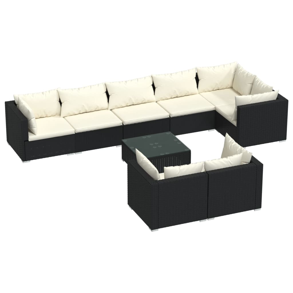 vidaXL 9 pcs conjunto lounge de jardim c/ almofadões vime PE preto