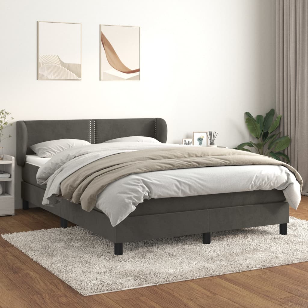 vidaXL Cama com molas/colchão 140x200 cm veludo cinzento-escuro