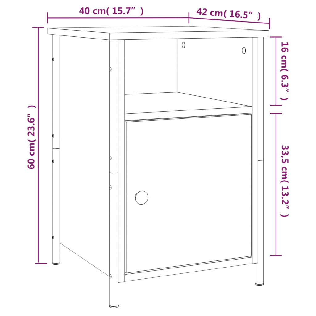 vidaXL Mesa de cabeceira 40x42x60 cm derivados madeira carvalho sonoma