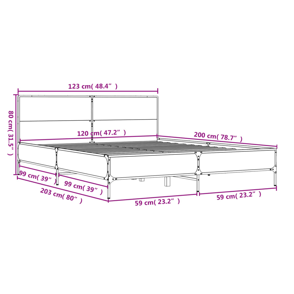 vidaXL Estrutura de cama 120x200 cm derivados madeira/metal