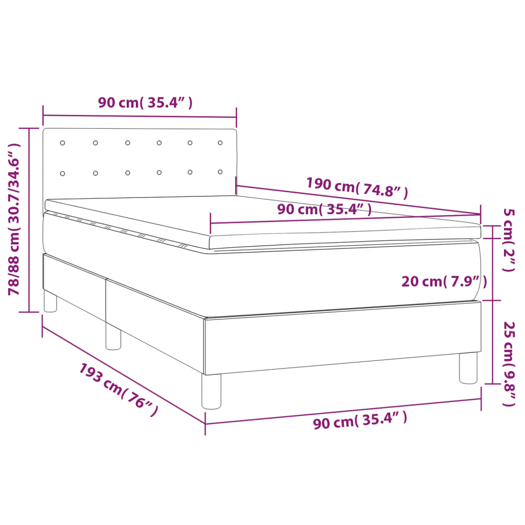 vidaXL Cama com molas/colchão 90x190 cm tecido cor creme