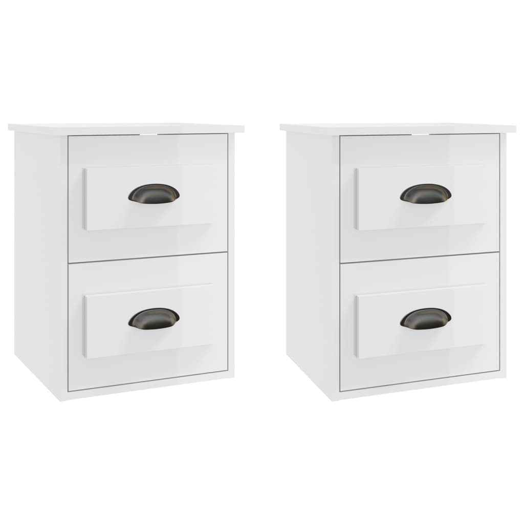 vidaXL Mesas de cabeceira parede 2 pcs 41,5x36x53 cm branco brilhante