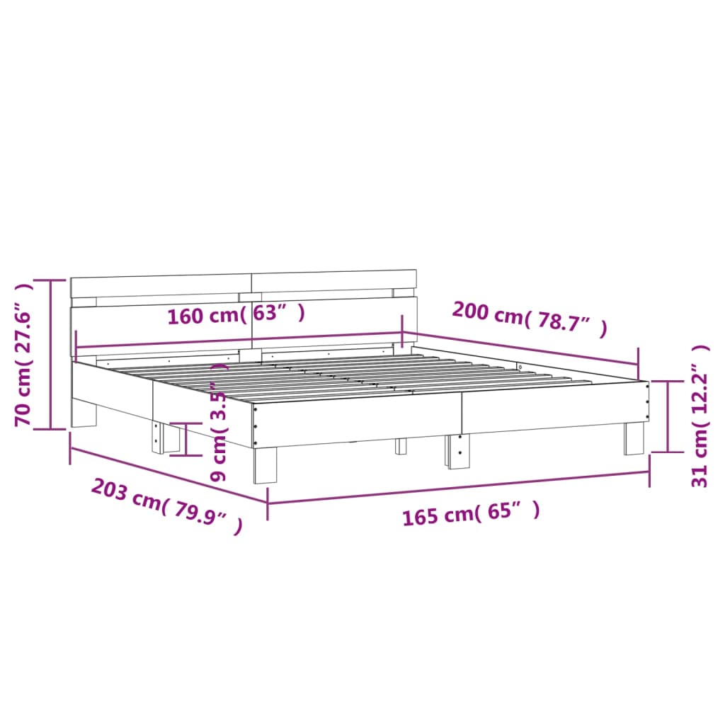 vidaXL Estrutura cama c/ cabeceira/luzes LED 160x200cm carvalho sonoma