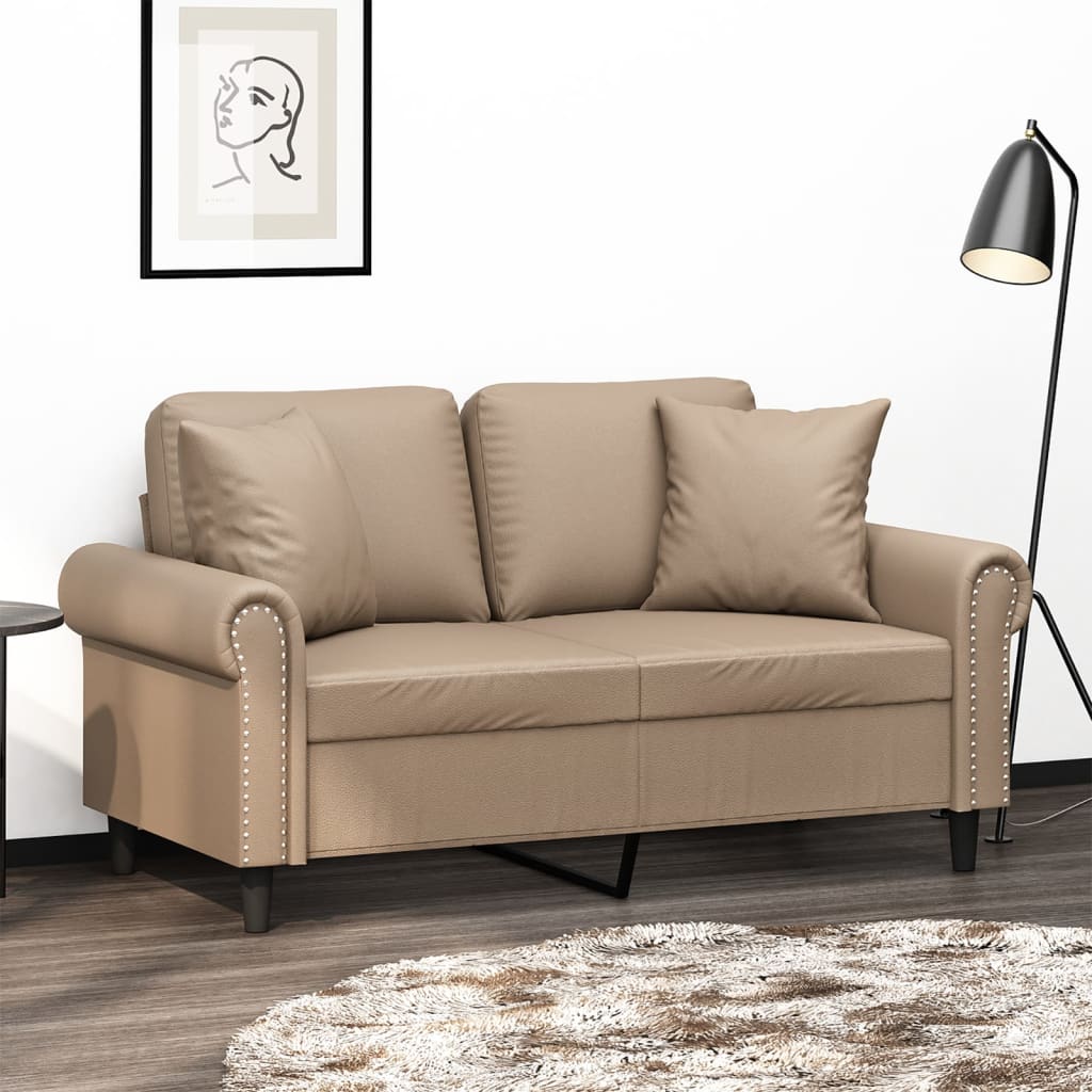 vidaXL Sofá 2 lugares + almofadas 120 cm couro artificial cappuccino