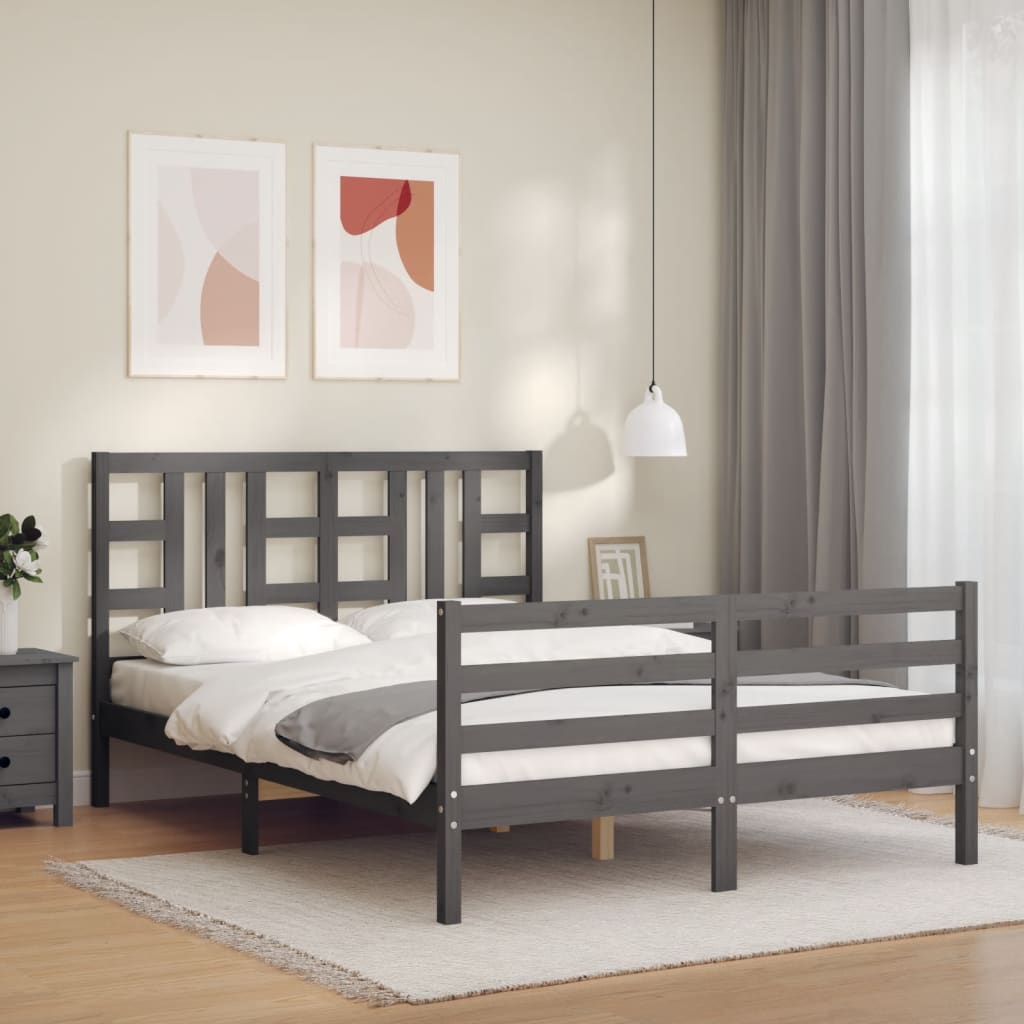 vidaXL Estrutura de cama com cabeceira 140x190 cm madeira maciça cinza