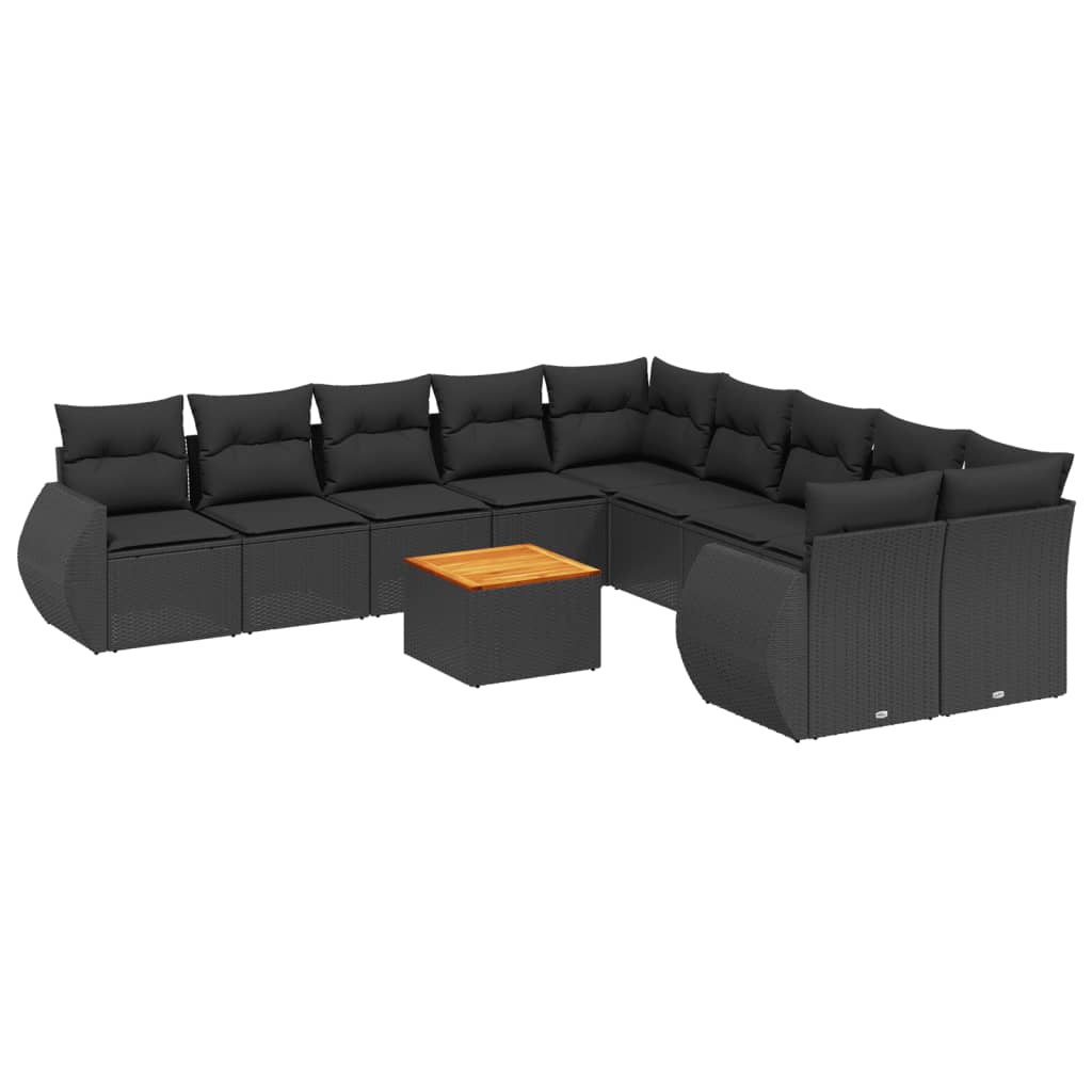 vidaXL 11 pcs conjunto sofás de jardim c/ almofadões vime PE preto