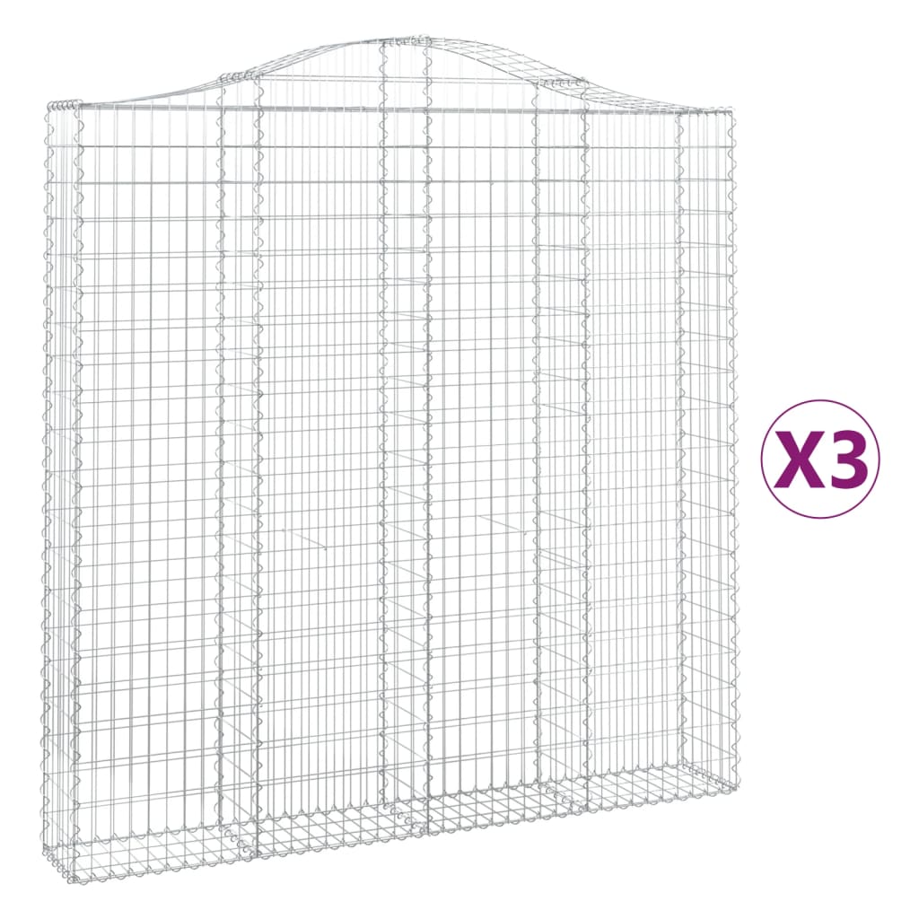 vidaXL Cestos gabião arqueados 3pcs 200x30x200/220cm ferro galvanizado