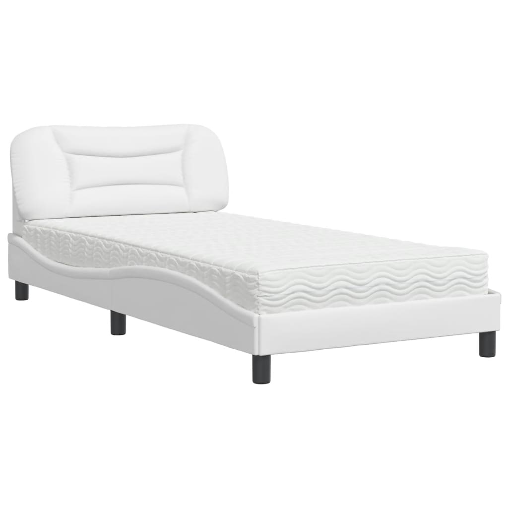 vidaXL Cama com colchão 100x200 cm couro artificial branco