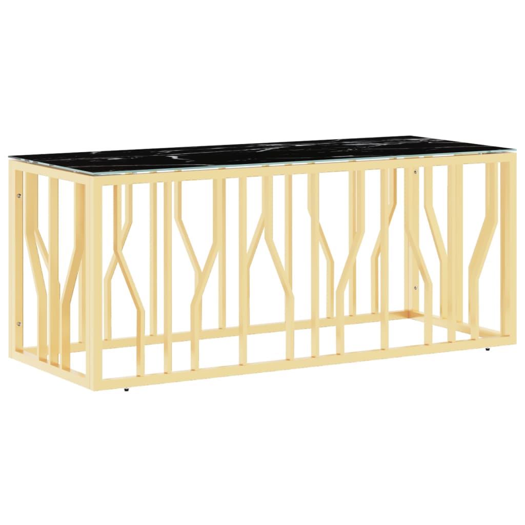 vidaXL Mesa de centro 110x45x45 cm aço inoxidável e vidro dourado