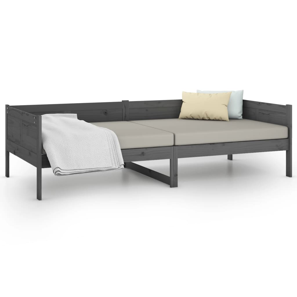 vidaXL Sofá-cama 90x200 cm madeira de pinho maciça cinzento