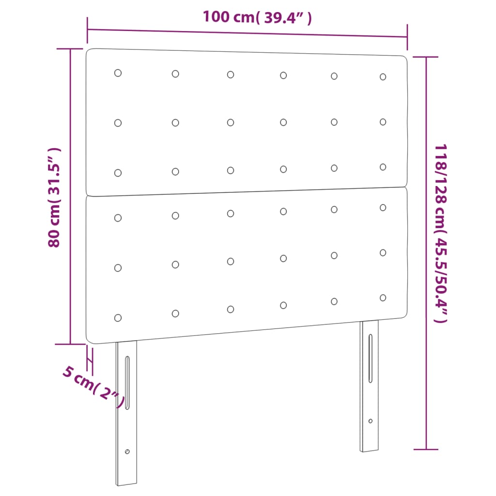 vidaXL Cabeceira de cama 2 pcs tecido 100x5x78/88 cm preto