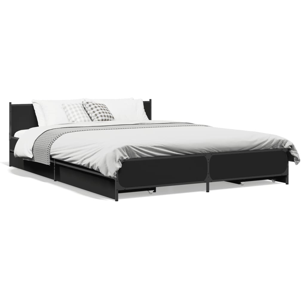 vidaXL Estrutura de cama c/ gavetas 160x200 cm derivados madeira preto