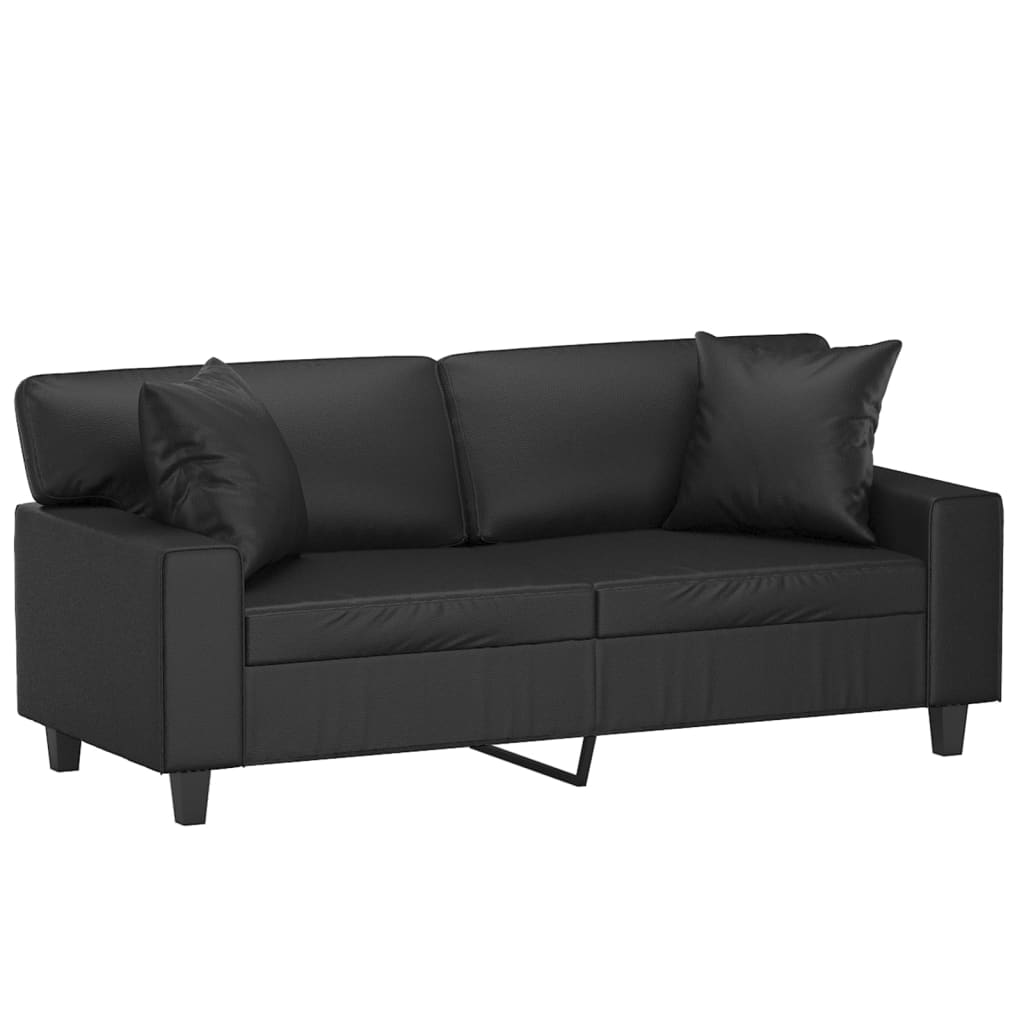 vidaXL Sofá 2 lugares + almofadas decoração 140 cm couro artif. preto