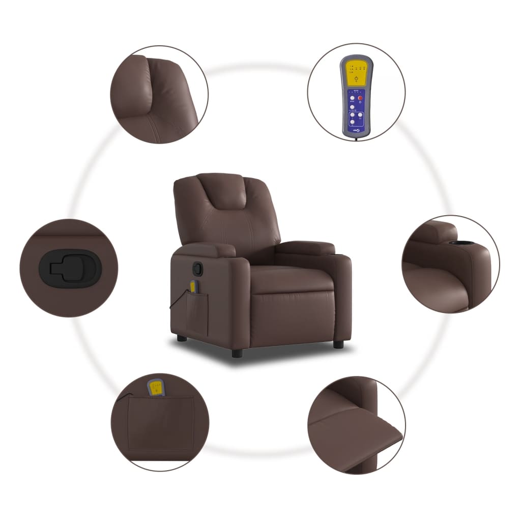 vidaXL Poltrona de massagens reclinável couro artificial castanho