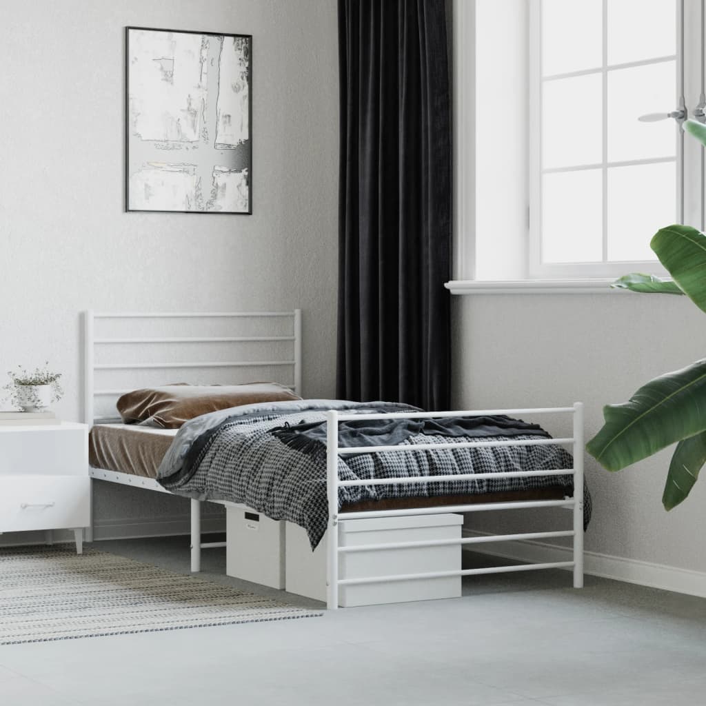 vidaXL Estrutura de cama com cabeceira e pés 100x200 cm metal branco