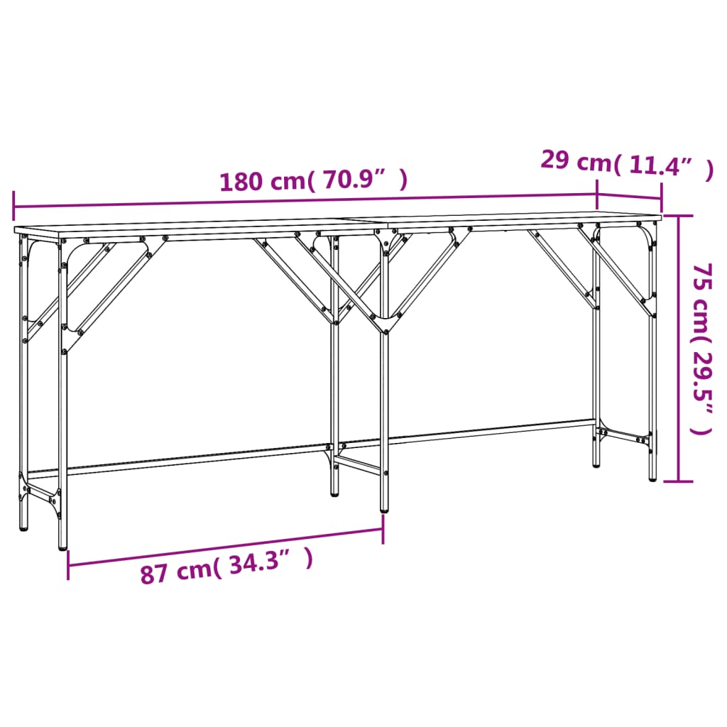 vidaXL Mesa consola 180x29x75 cm derivados de madeira carvalho fumado