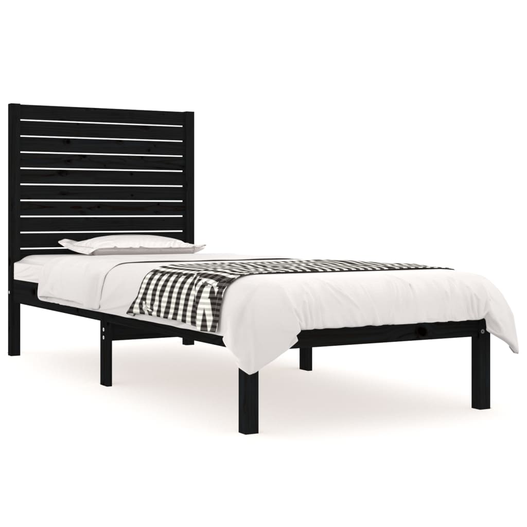 vidaXL Estrutura de cama solteiro 90x190 cm madeira maciça preto