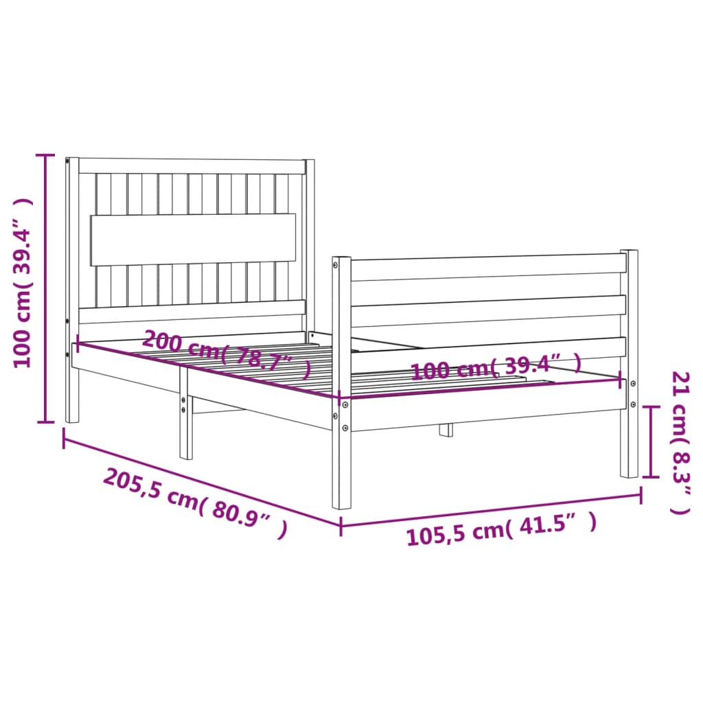 vidaXL Estrutura de cama com cabeceira 100x200cm madeira maciça branco