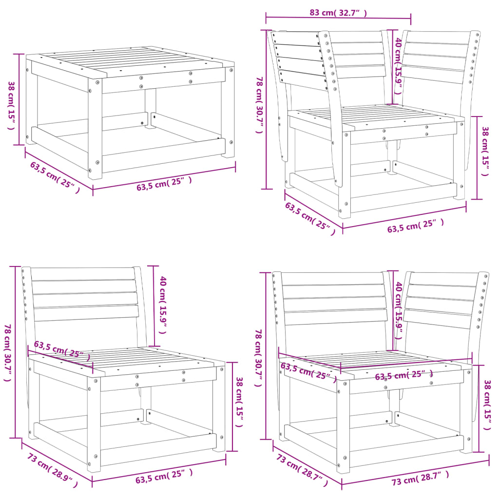 vidaXL 5 pcs conjunto lounge de jardim madeira de pinho impregnada