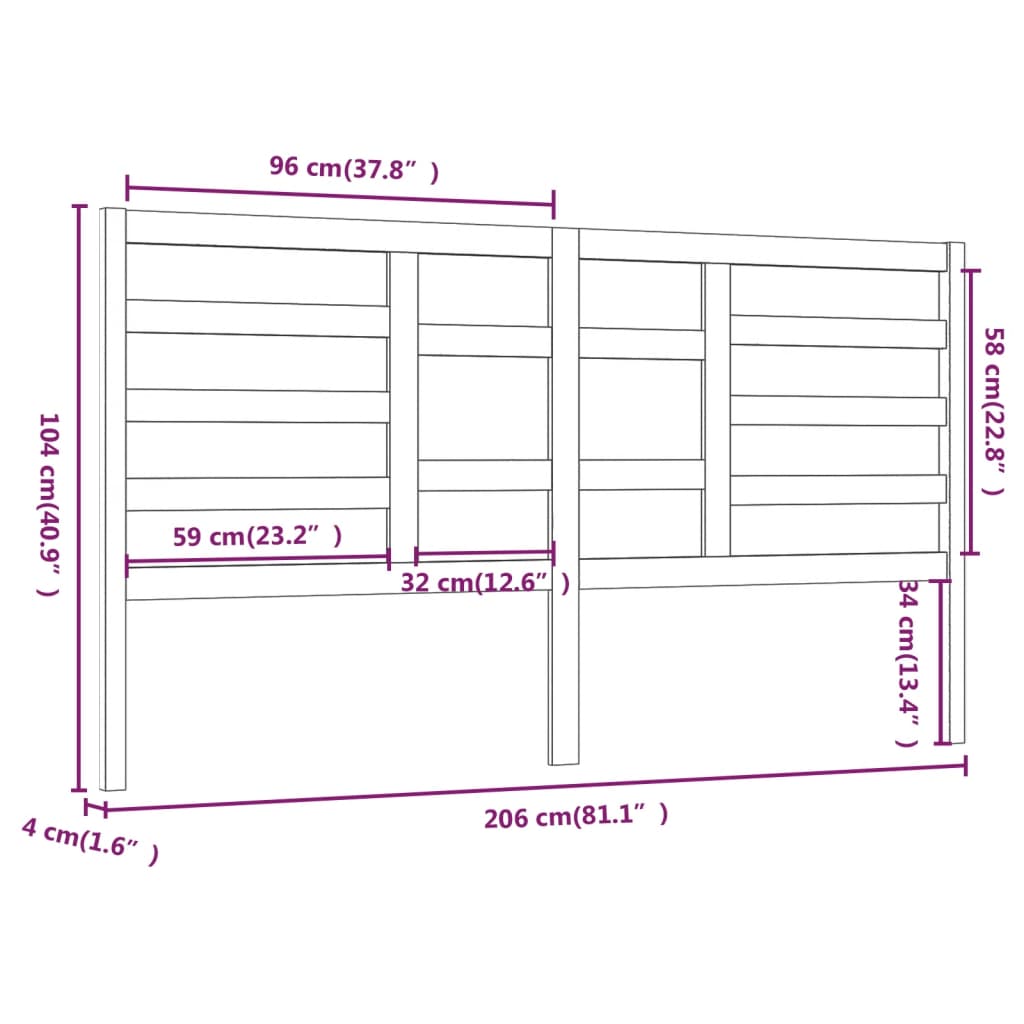 vidaXL Cabeceira de cama 206x4x104 cm pinho maciço cinzento