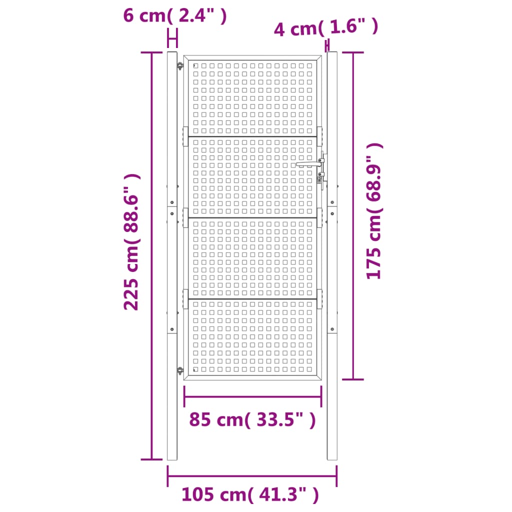 vidaXL Portão de jardim 105x225 cm aço antracite