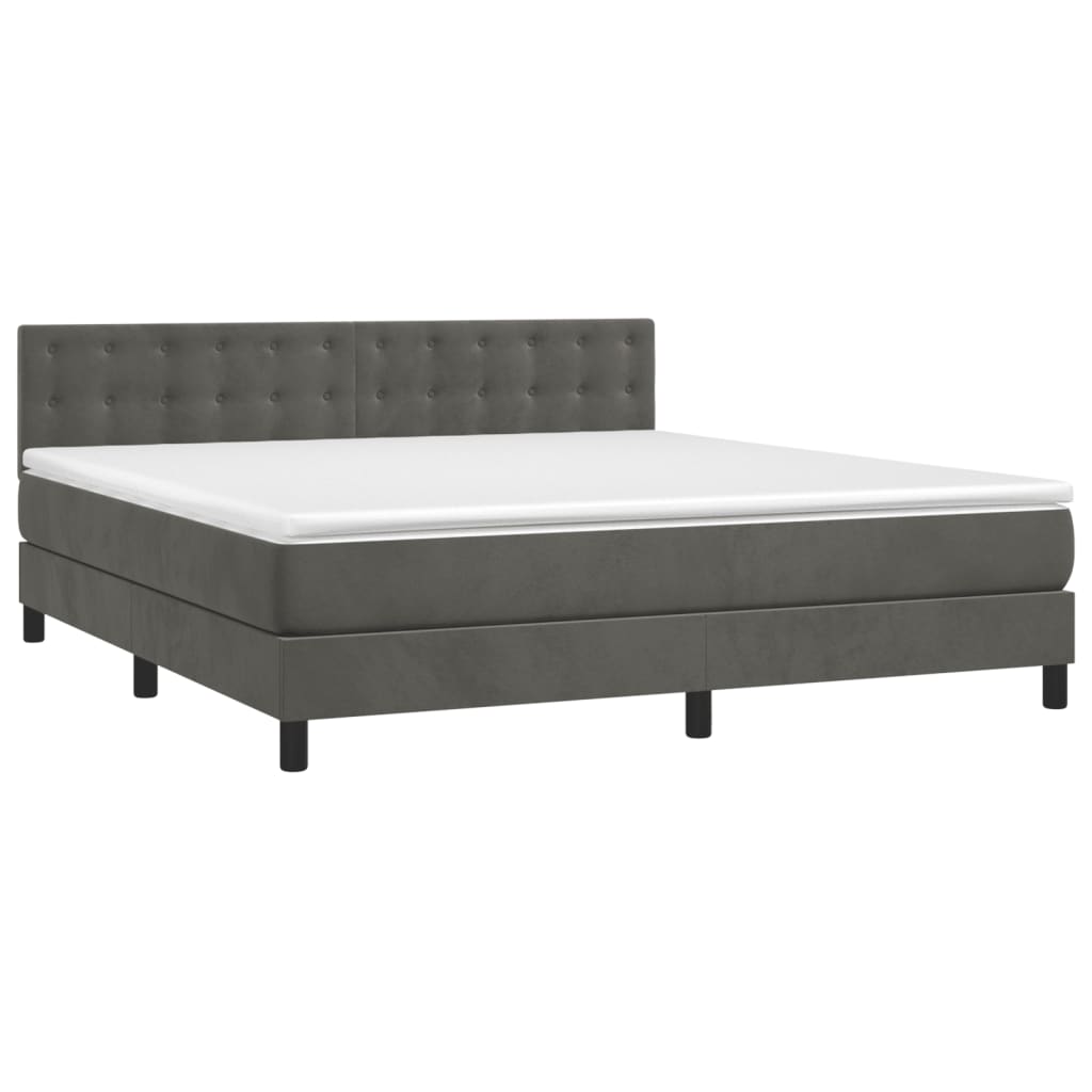 vidaXL Cama box spring c/ colchão/LED 180x200cm veludo cinzento-escuro