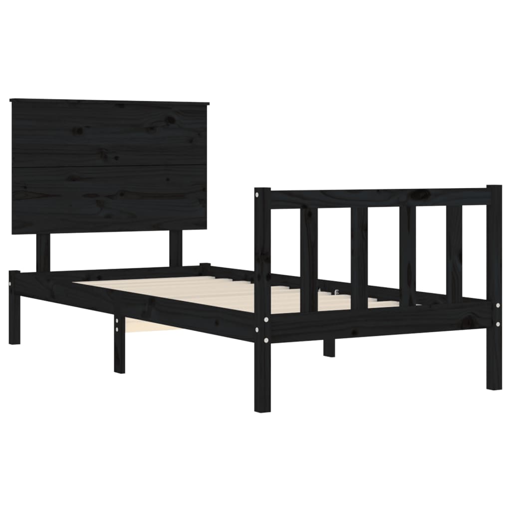 vidaXL Estrutura de cama com cabeceira 100x200 cm madeira maciça preto