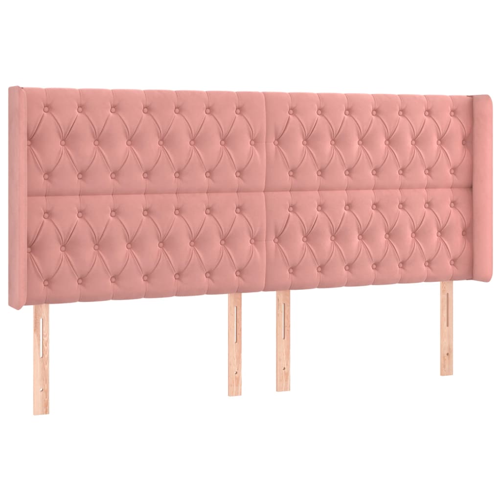 vidaXL Cabeceira cama c/ abas veludo 203x16x118/128 cm rosa