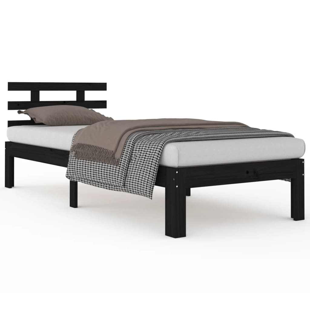 vidaXL Estrutura de cama solteiro 90x190 cm madeira maciça preto