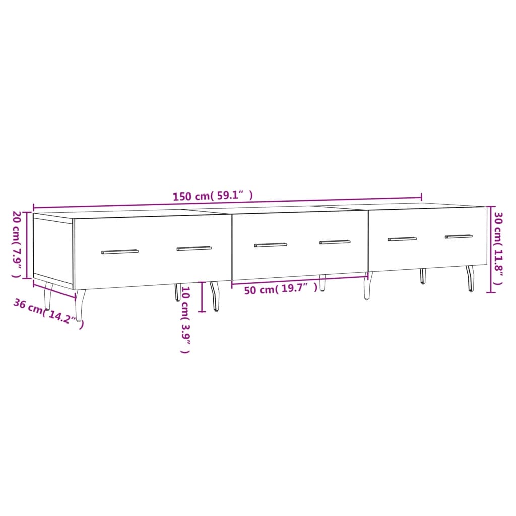 vidaXL Móvel de TV 150x36x30 cm derivados de madeira cinzento sonoma