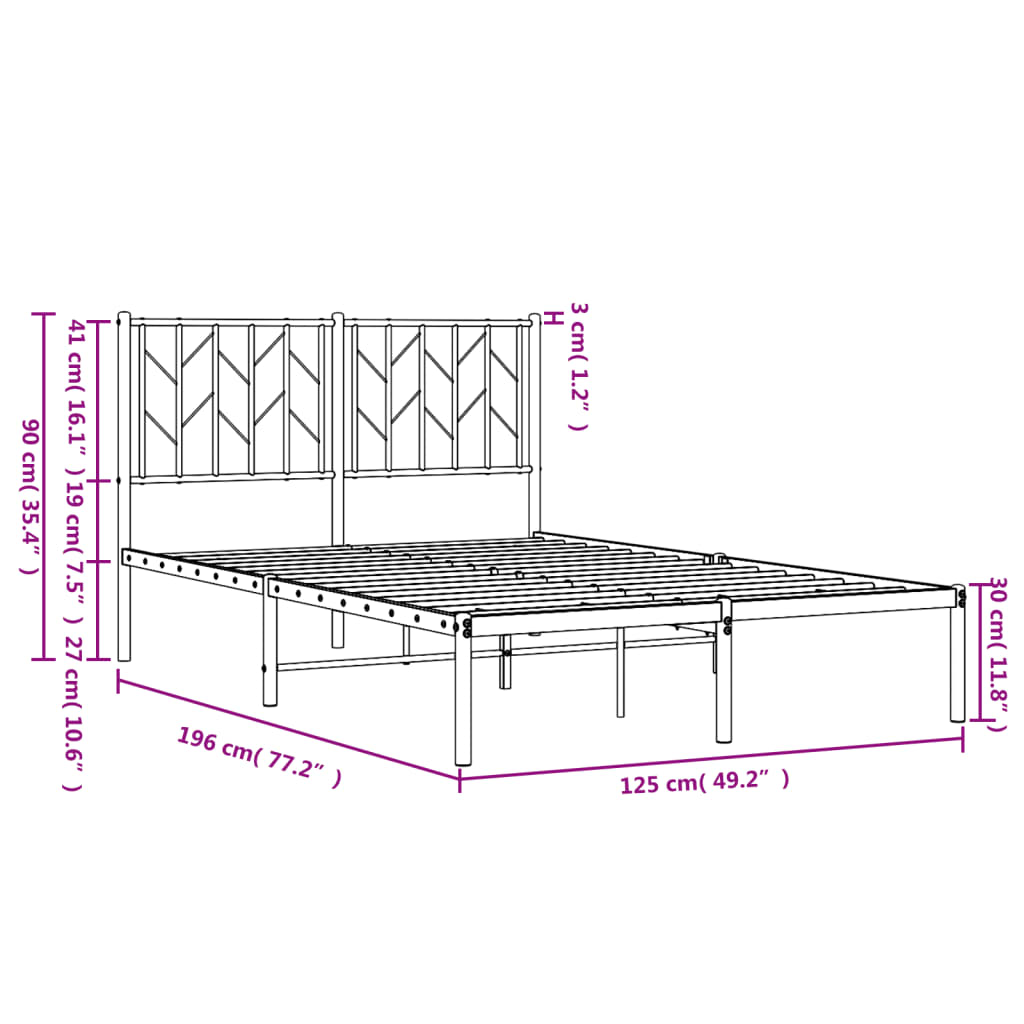 vidaXL Estrutura de cama com cabeceira 120x190 cm metal preto