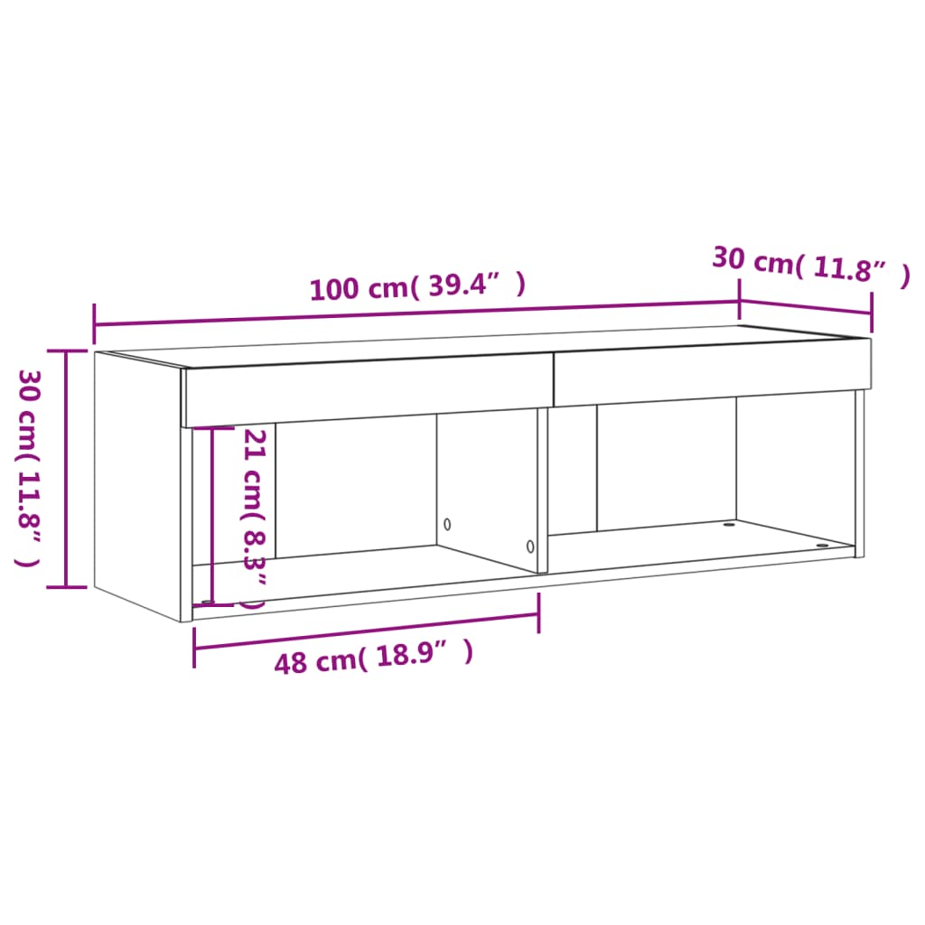 vidaXL Móvel de TV com luzes LED 100x30x30 cm carvalho fumado