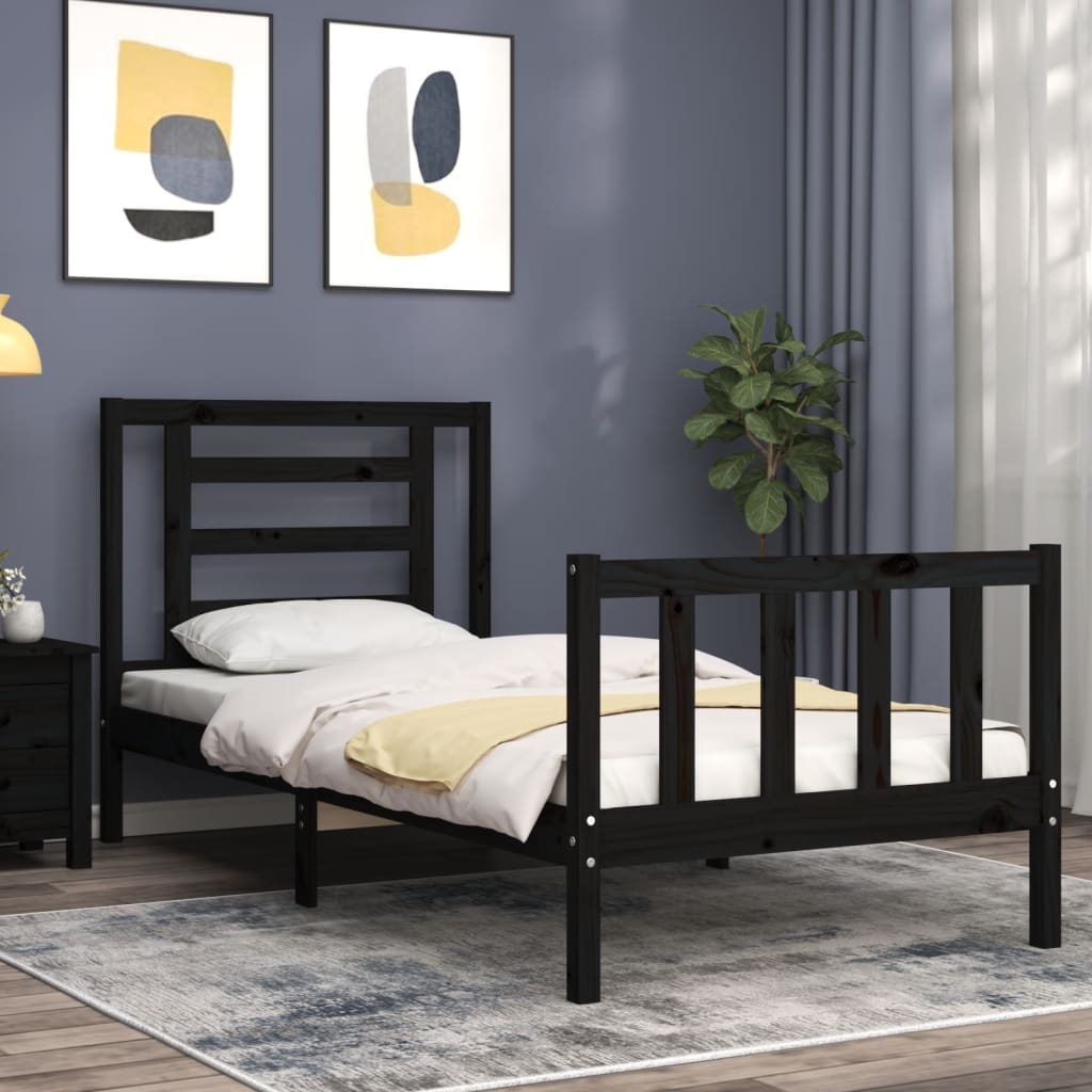 vidaXL Estrutura de cama com cabeceira 90x200 cm madeira maciça preto