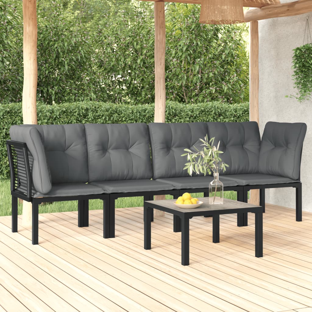 vidaXL 5 pcs conjunto lounge de jardim vime PE preto/cinzento