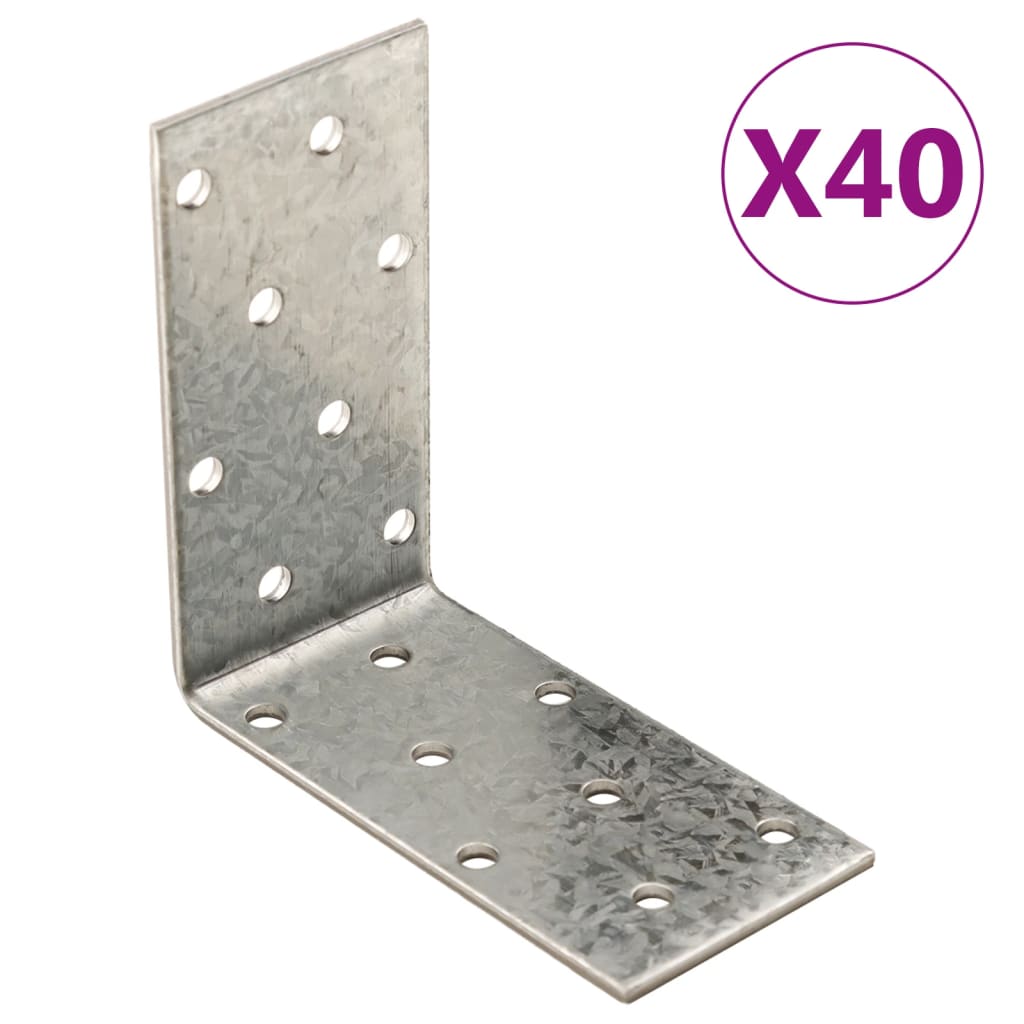 vidaXL Suportes angulares 40 pcs 2 mm 80x40x80 mm aço galvanizado