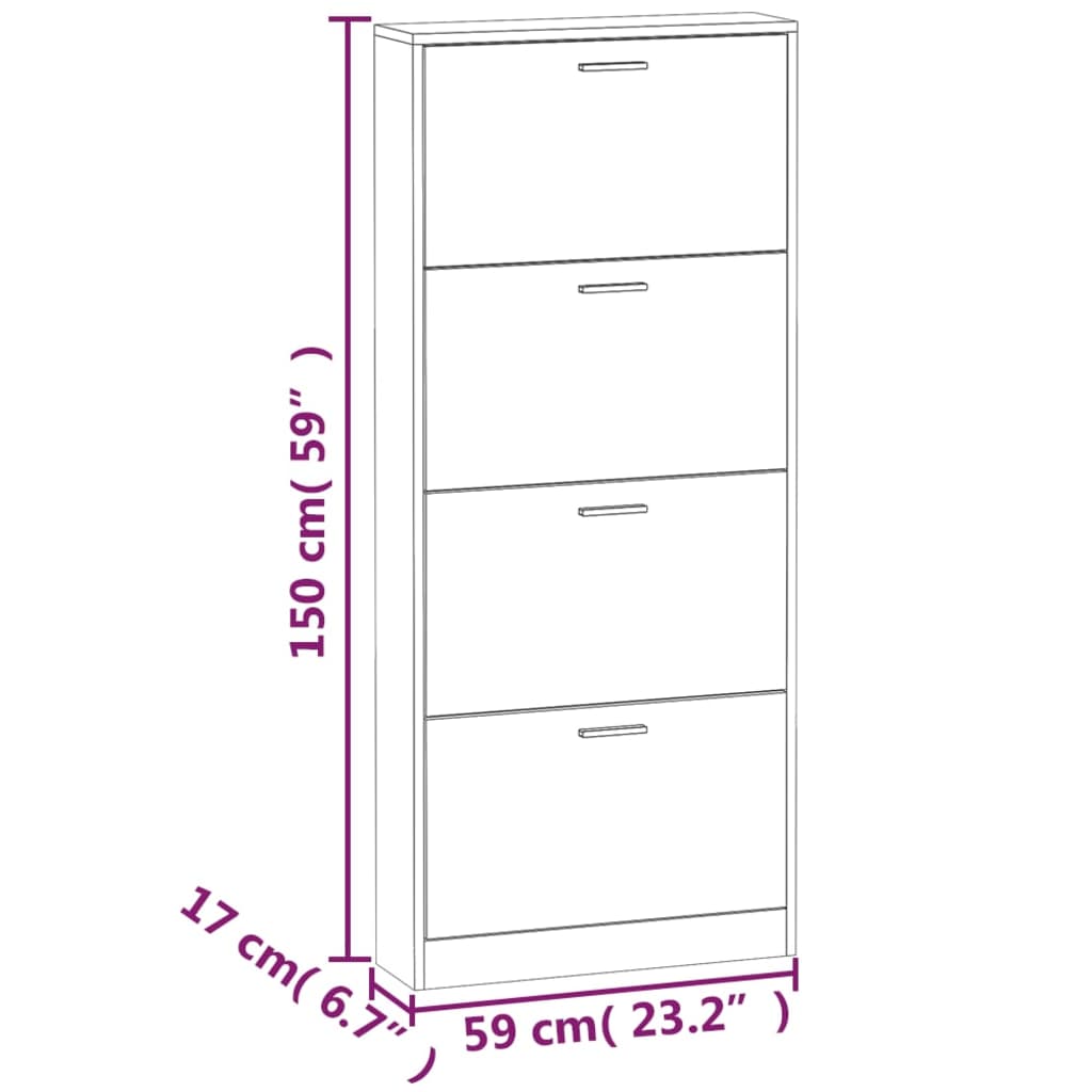 vidaXL Sapateira 59x17x150 cm derivados de madeira sonoma cinza