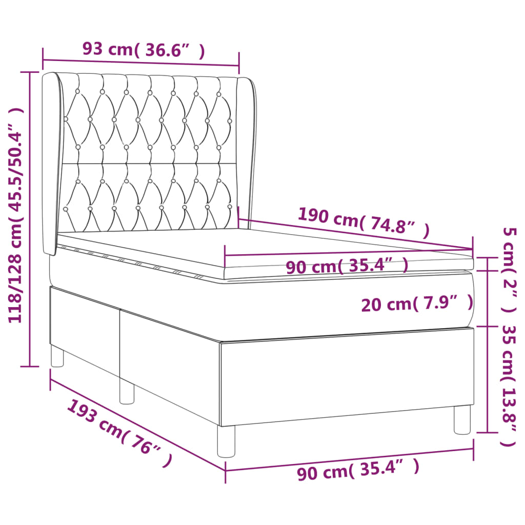 vidaXL Cama com molas/colchão 90x190 cm tecido castanho-acinzentado