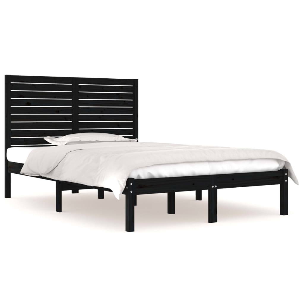 vidaXL Estrutura de cama casal 135x190 cm madeira maciça preto