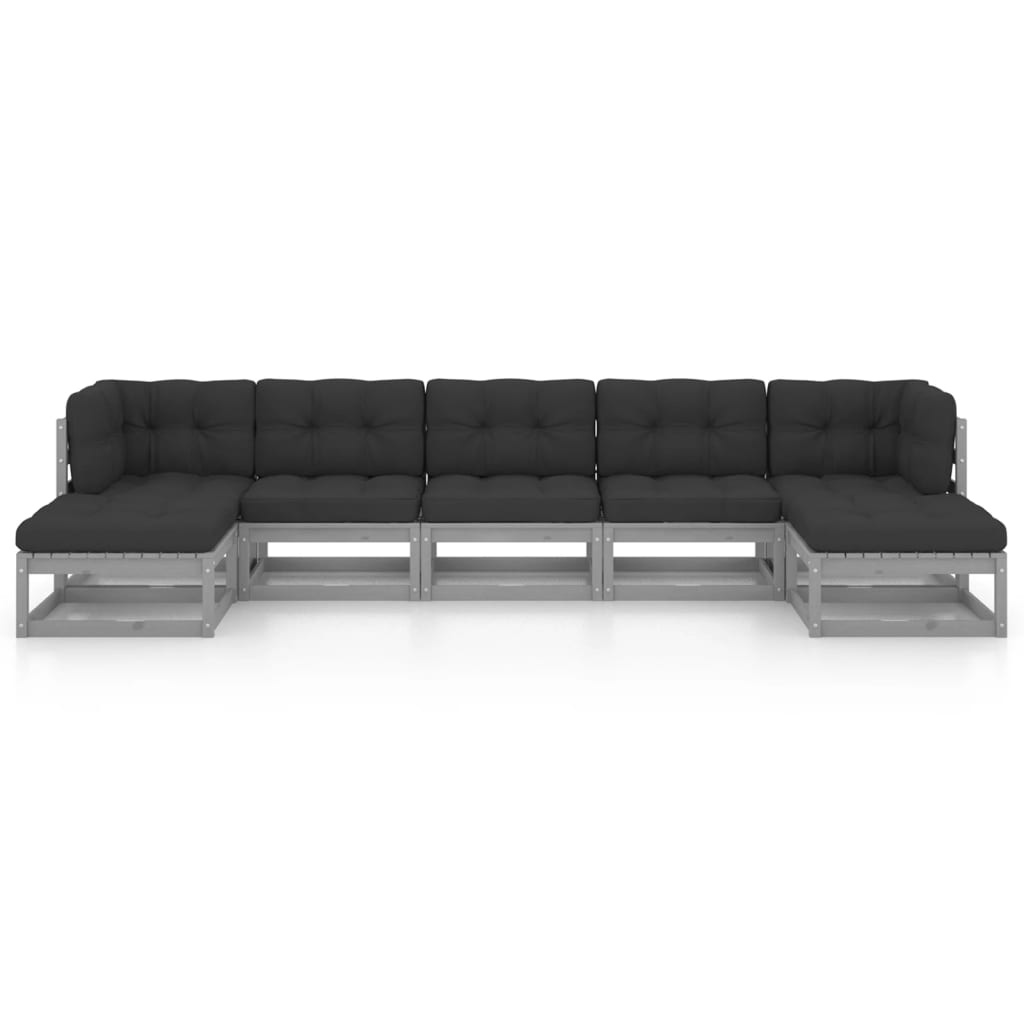 vidaXL 7pcs conjunto lounge de jardim c/ almofadões pinho maciço cinza