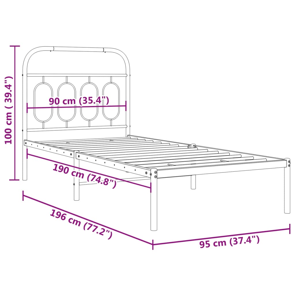 vidaXL Estrutura de cama com cabeceira 90x190 cm metal preto