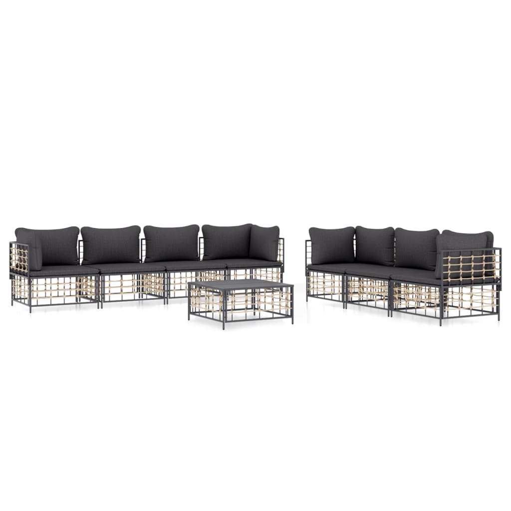 vidaXL 8 pcs conjunto lounge de jardim c/ almofadões vime PE antracite