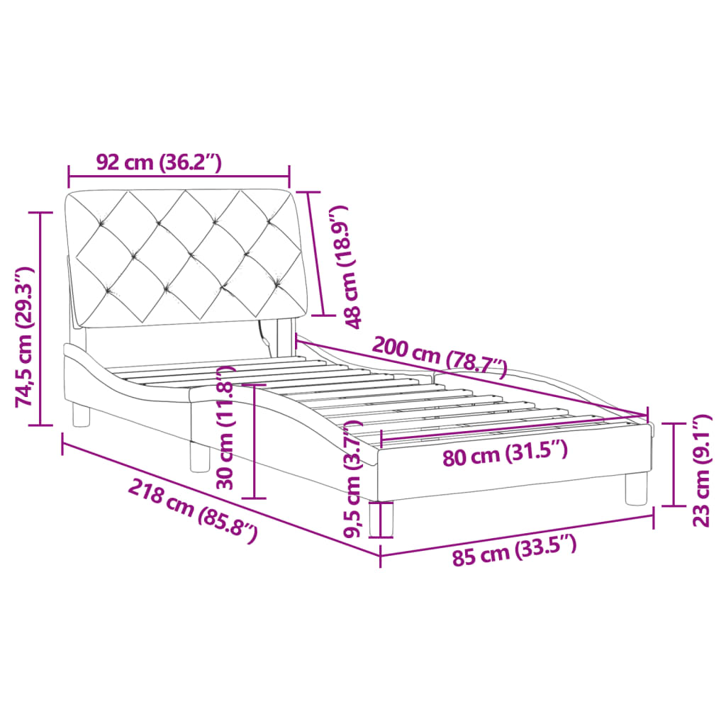 vidaXL Estrutura de cama c/ luzes LED 80x200 cm veludo preto