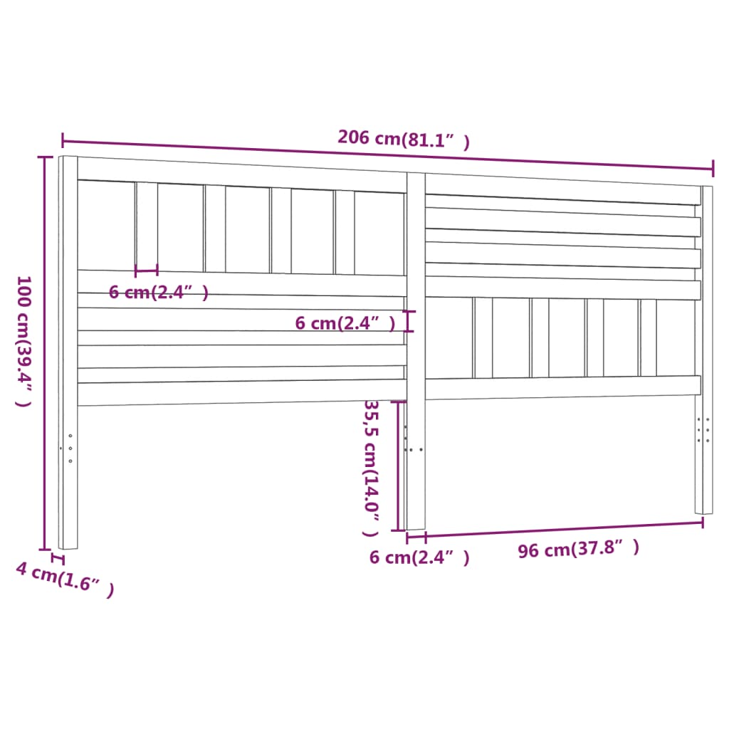 vidaXL Cabeceira de cama 206x4x100 cm pinho maciço cinzento