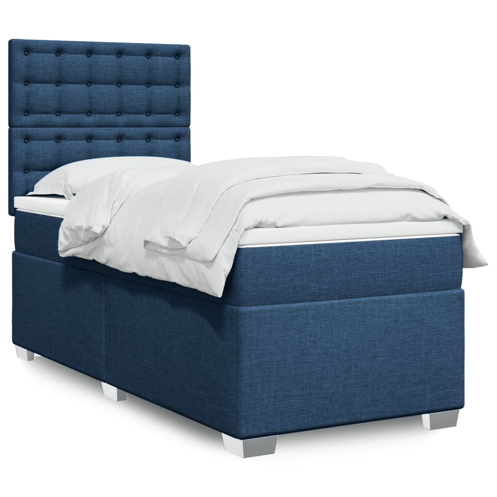 vidaXL Cama com molas/colchão 90x190 cm tecido azul