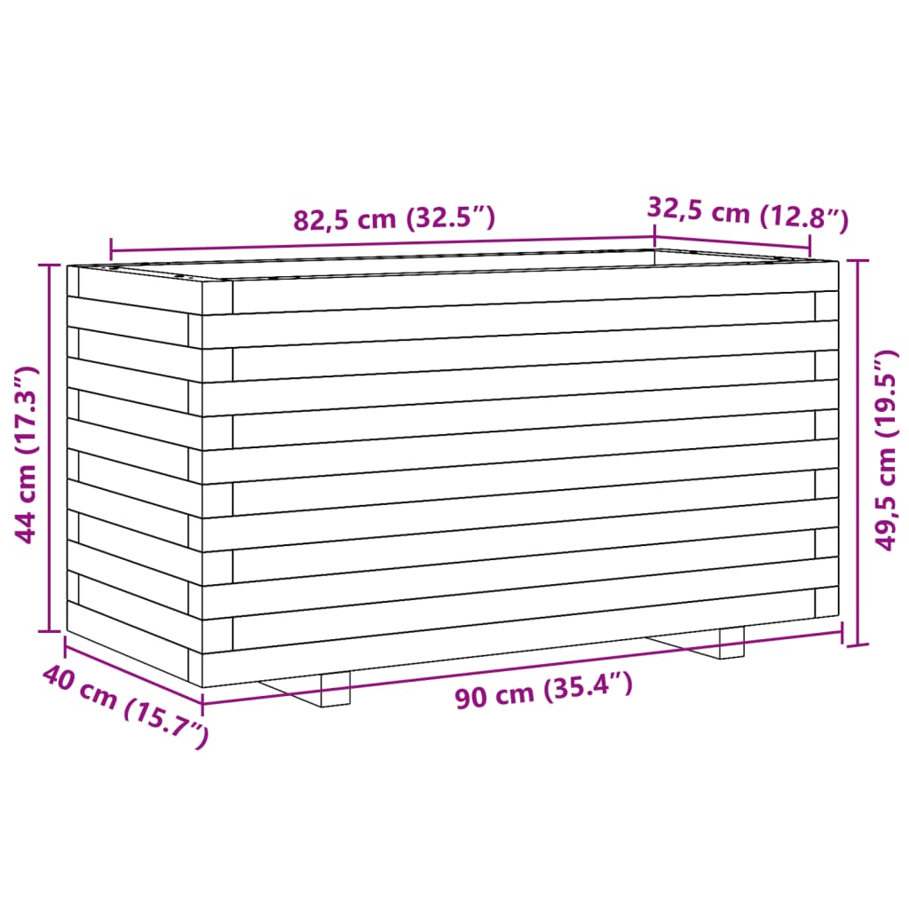 vidaXL Vaso/floreira de jardim 90x40x49,5 cm madeira pinho impregnada