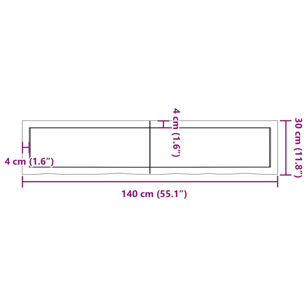 vidaXL Bancada p/ WC 140x30x(2-4)cm madeira tratada maciça castanho